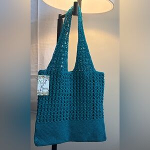 Wildflowers Teal Crochet Market Tote